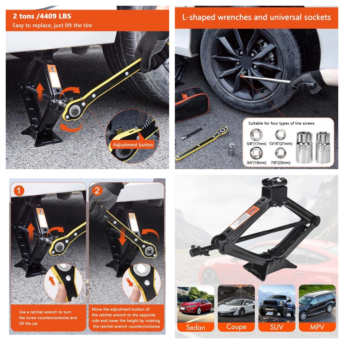 【STOCK】Car Jack Kit Scissor Jack for Car 2Ton Tire Jack Tool Kit ...