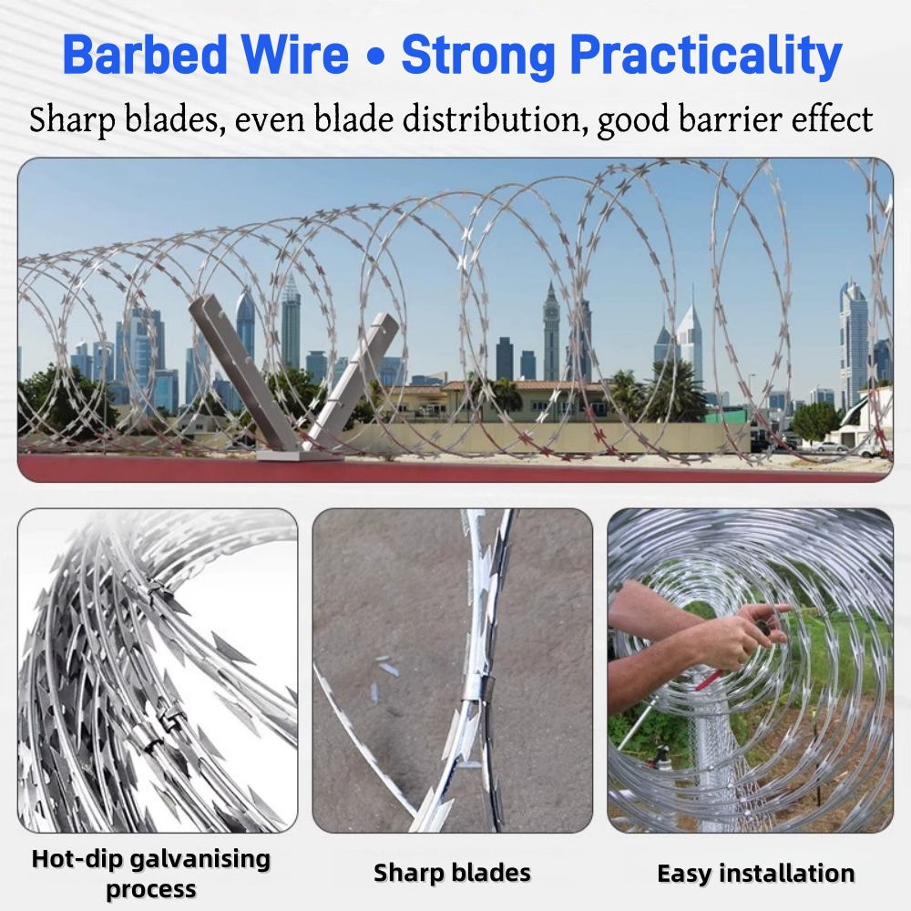 Razor Wire/ Concertina Barbed Wire (Cross Type with clips)-450mm 700mm ...