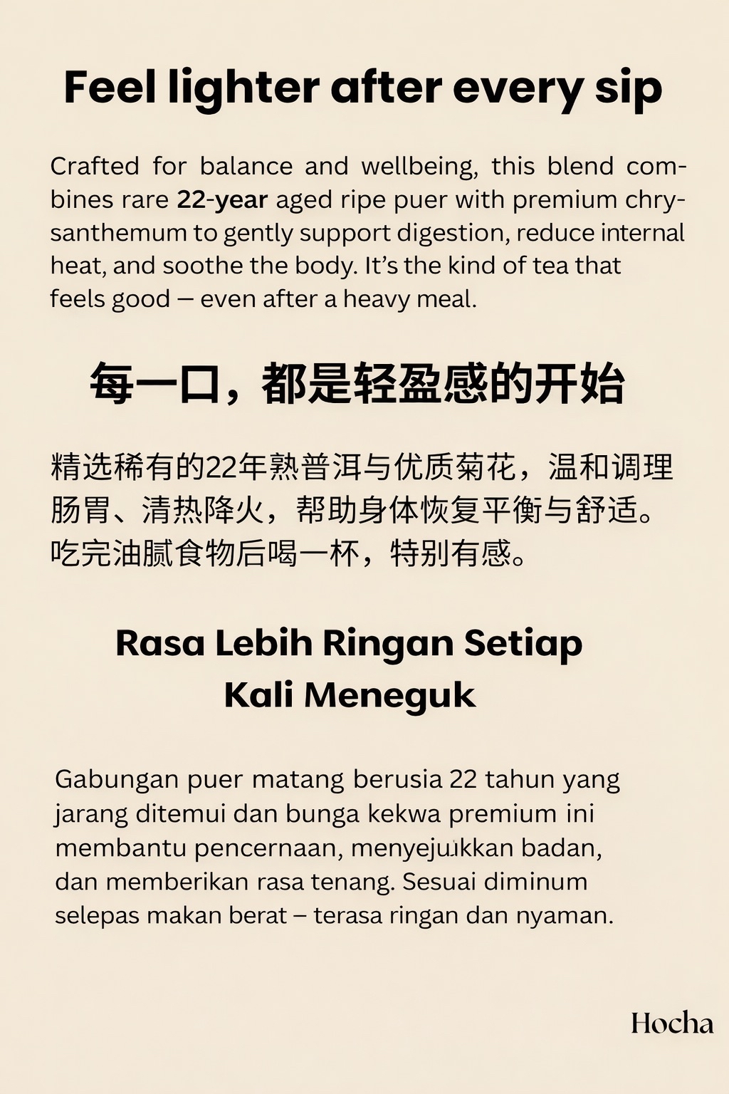 Hocha Metabolism Booster | 22 Years Puer + Chrysanthemum | Gut Health ...