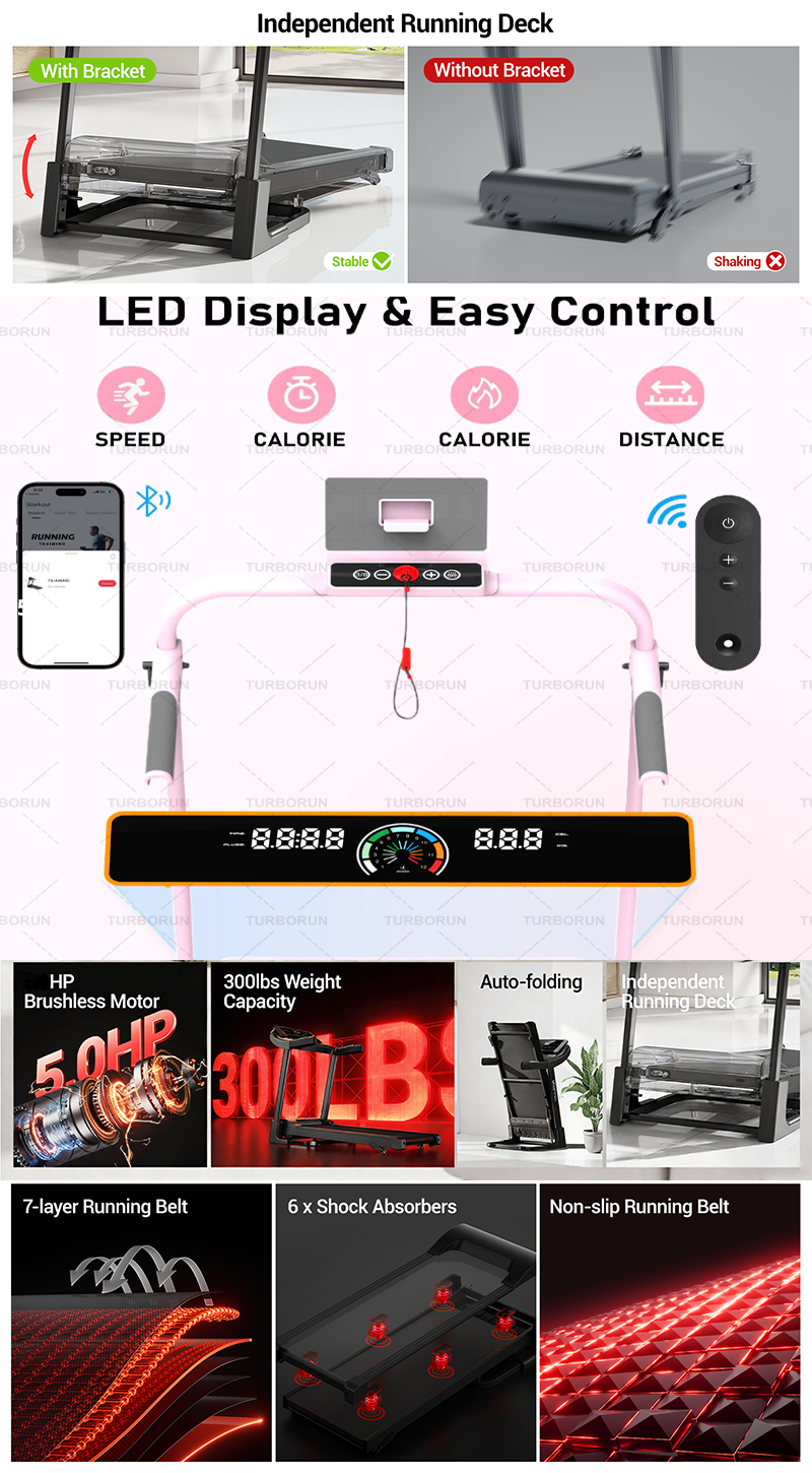 Treadmill With Handle Ultra-Thin Foldable Bluetooth Walking Pad Multi ...