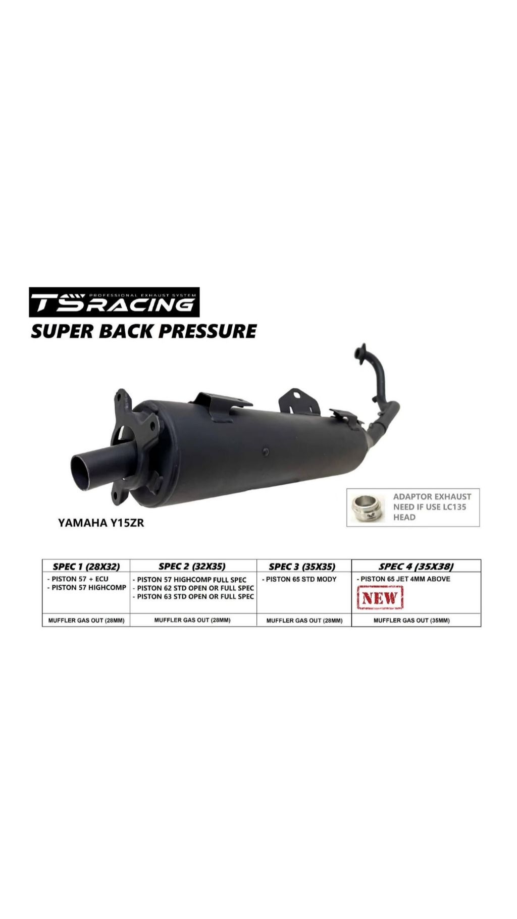 🔥NEW VERSION🔥TS RACING Y15ZR LC135 EXHAUST SUPER BACK PRESSURE EXHAUST ...