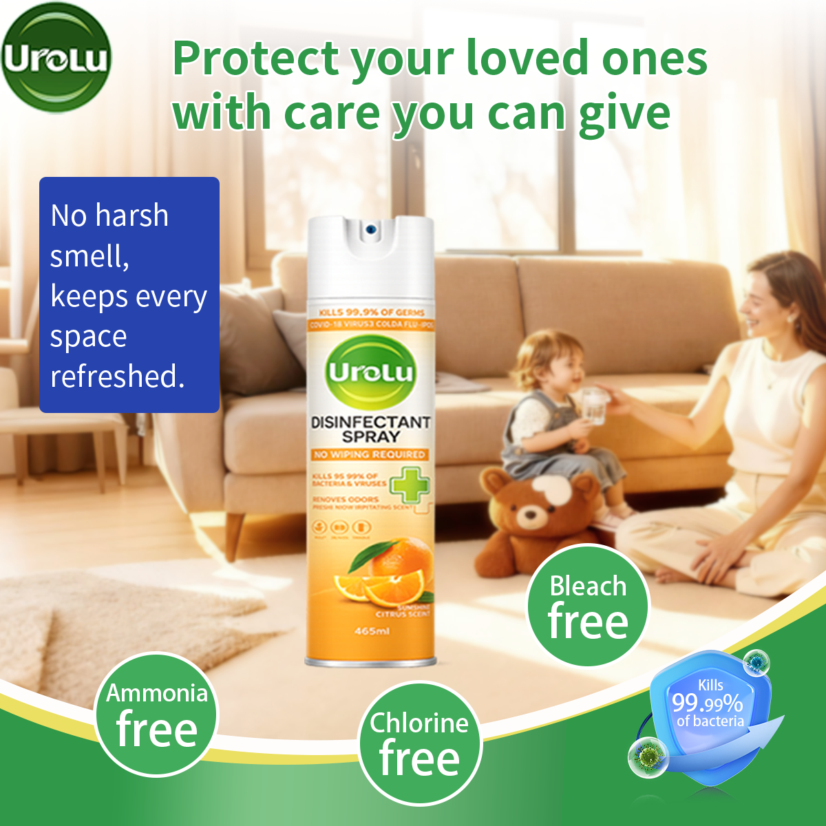 Urolu Antibacterial Disinfectant Spray Orange 465ml – kill Flu and ...