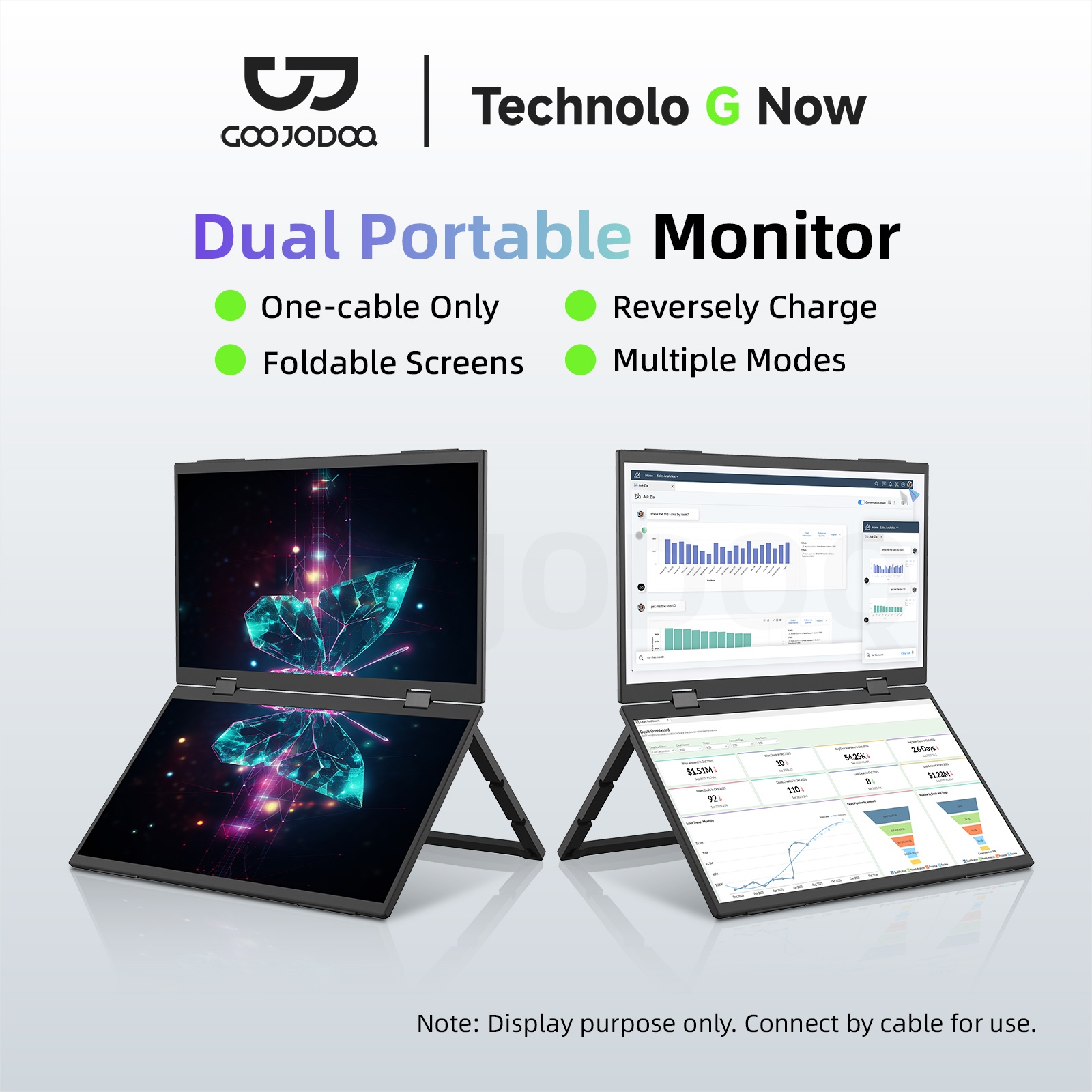 GOOJODOQ 15.4 Inch Dual Portable Screen Flip Eextended Screen With ...