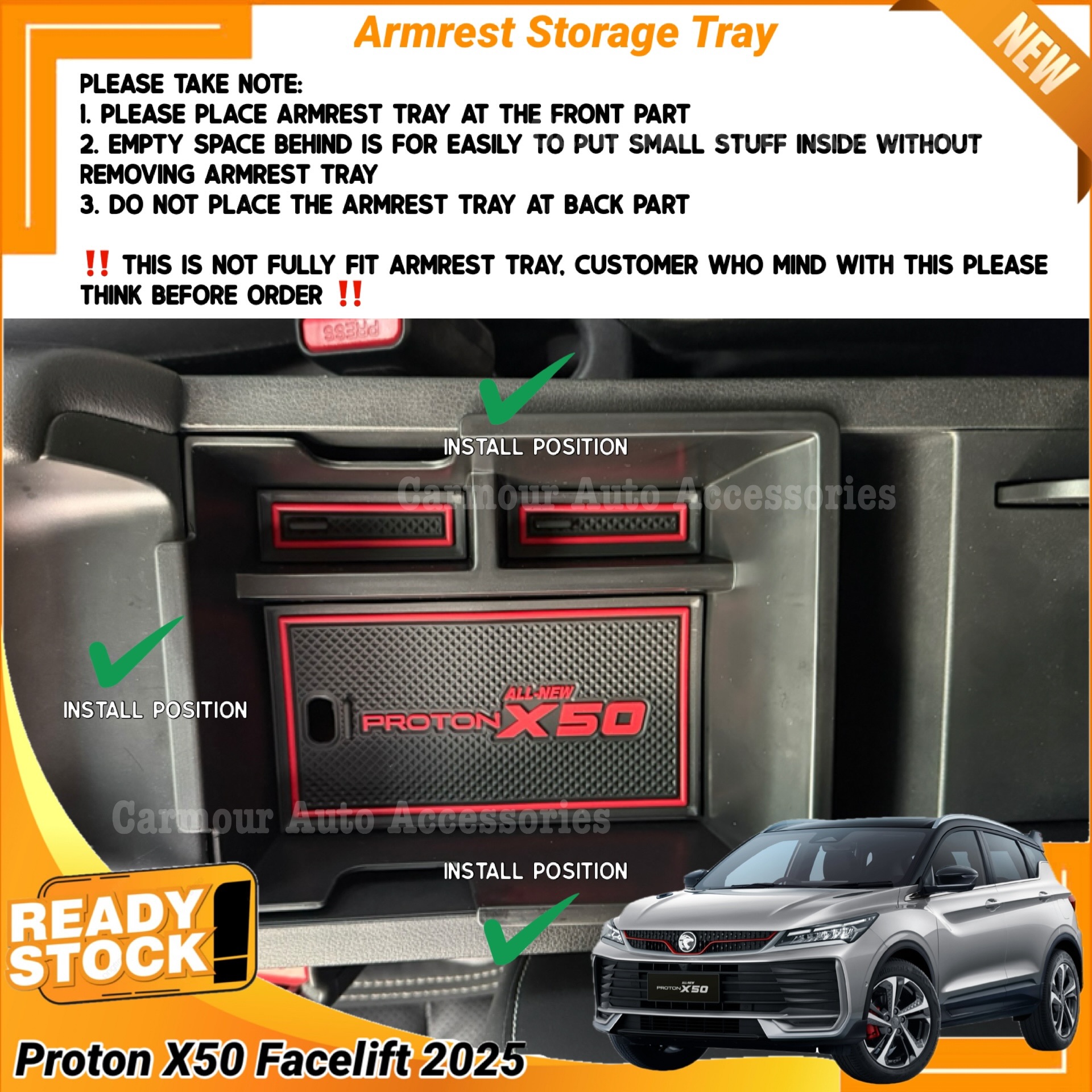 Proton X50 Facelift 2025+ Centre Armrest Storage Tray Compartment Tray ...