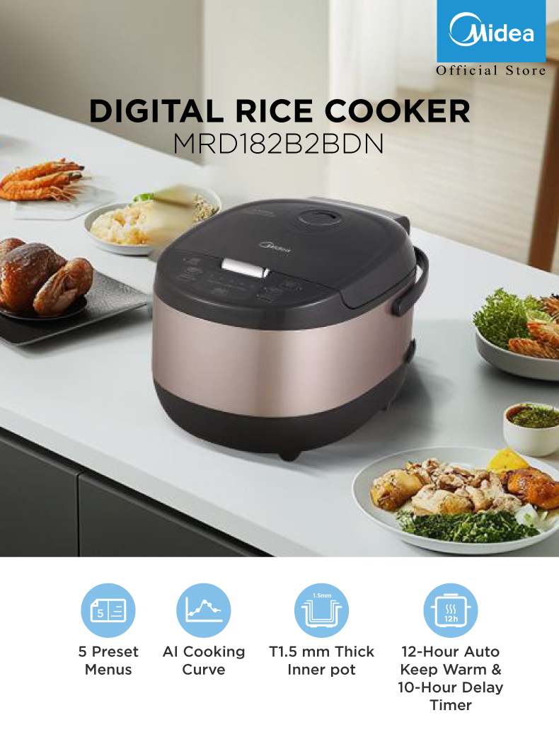 Midea MRD182B2BDN 1.8L Digital Rice Cooker With 5 Preset Menus & 2D ...