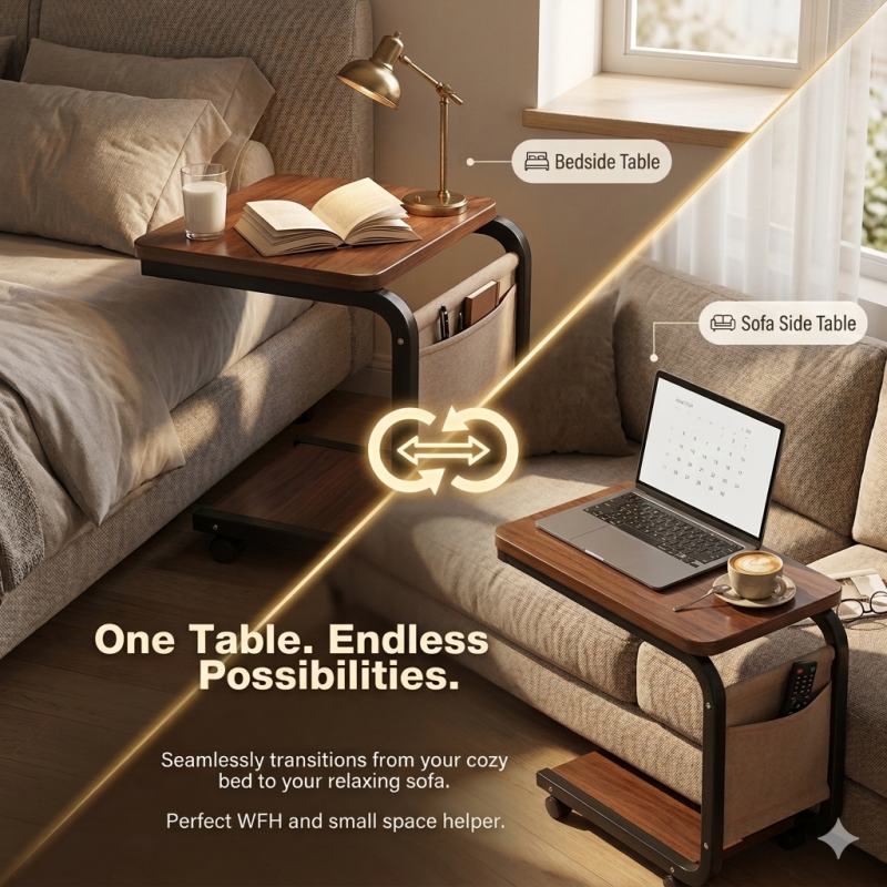 RR-2 Layer Movable Bed&Sofa Side Table Coffee&Tea Table Bed Side Table ...