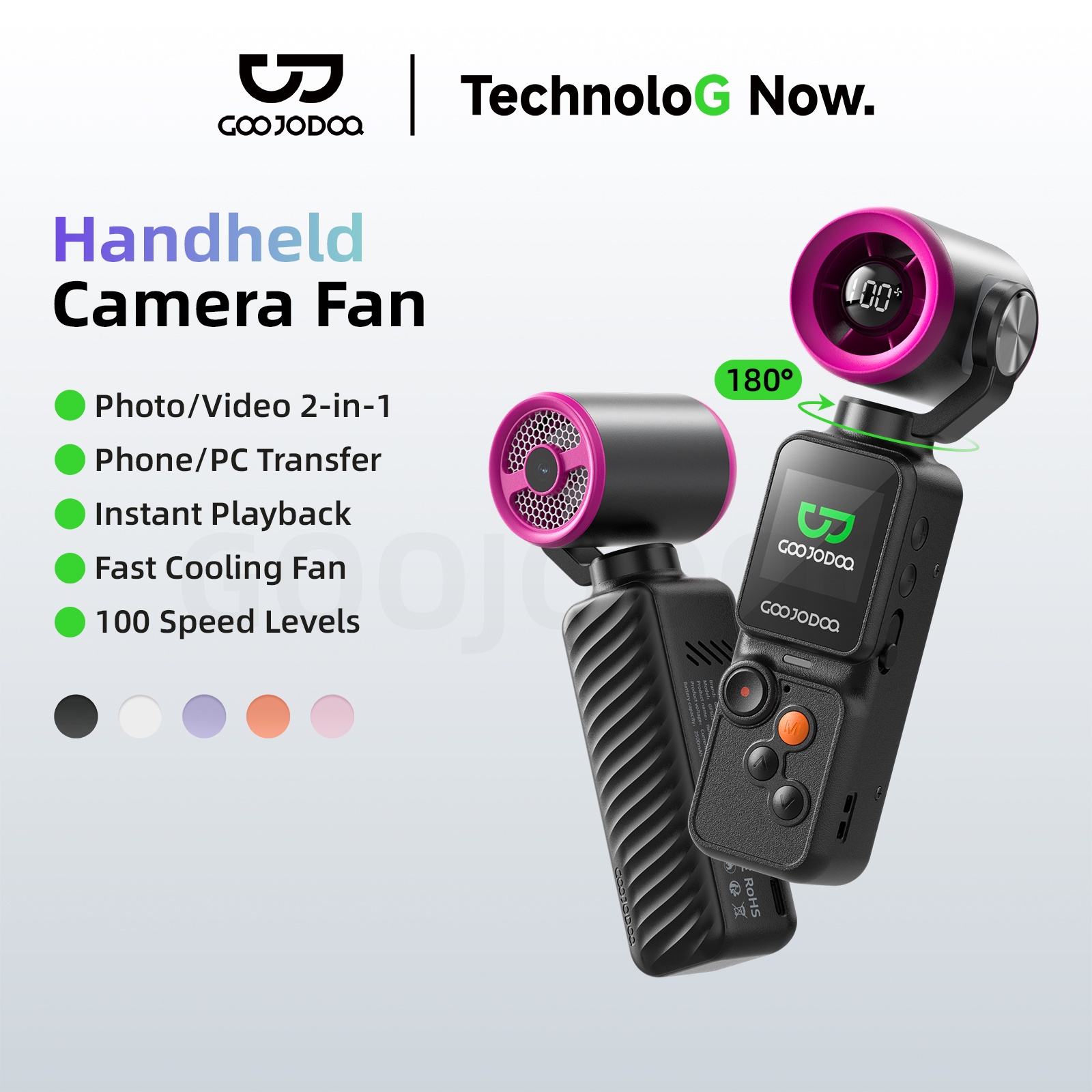GOOJODOQ 2 in 1 Handheld Camera Fan 100-level Wind High Speed Fan With ...