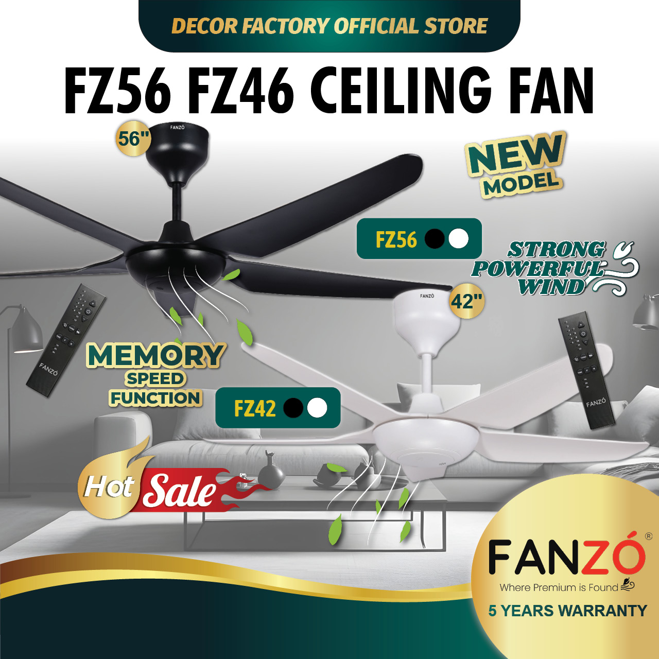 FANZO Fan FANZO FZ56 FZ42 5 Blades 24 Speed DC Motor With Remote ...