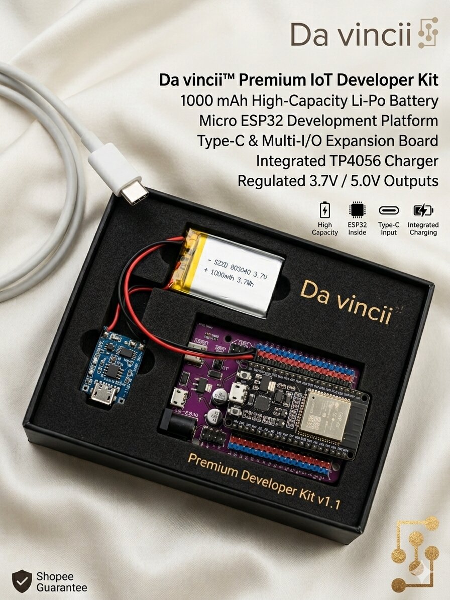 38Pin Micro ESP32 Development Set with 1000mAh Lithium Battery & Type-C ...