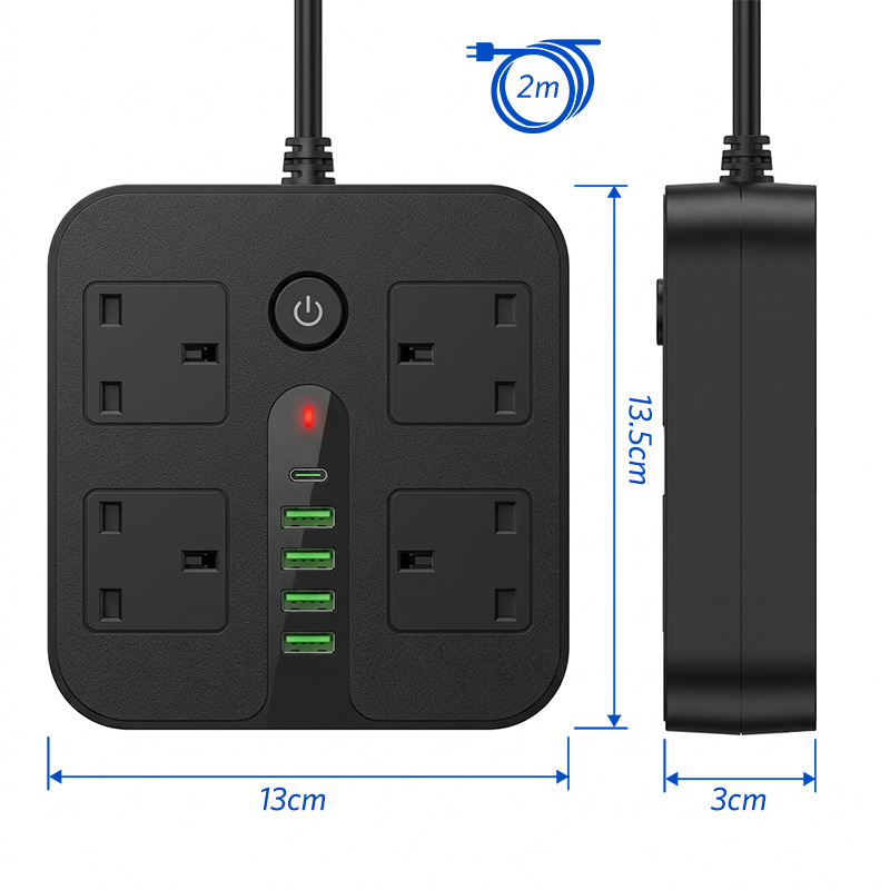 2-meter line with type-C + USB adapter panel for home use, multi ...