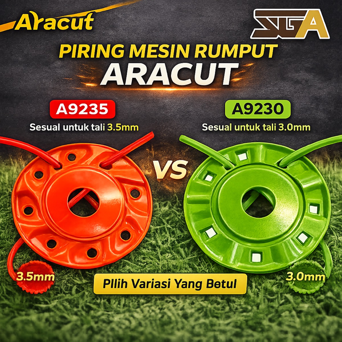 ARACUT Brush Cutter Metal Trimmer Head with 2 Trimmer Lines PIRING ...