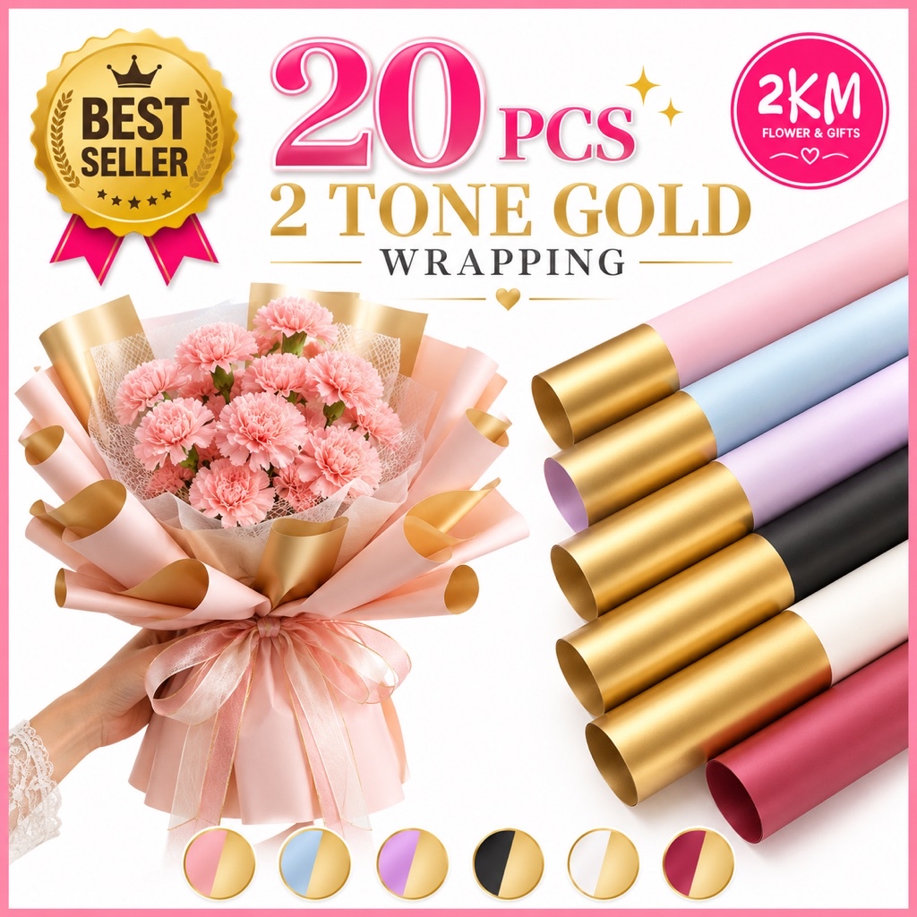 2TONE GOLD Waterproof Flower Wrapping Paper Bouquet Gift Florist Wrap ...