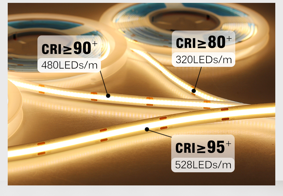 DC12V 24V COB LED Strip Light 320 480 528 LEDs High Density Super ...