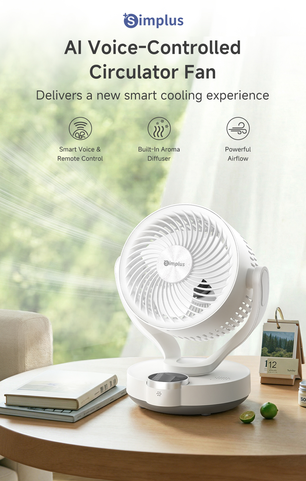 【New】Simplus Pink AI Voice-Controlled Circulator Fan 3 Speed Aroma ...