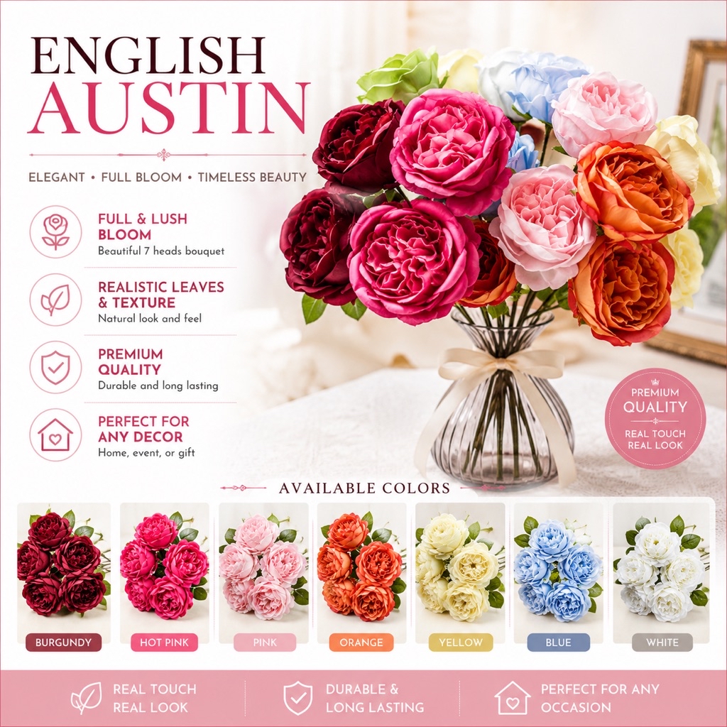 ENGLISH AUSTIN ARTIFICIAL FLOWER Bouquet Living Home Decor Decoration ...