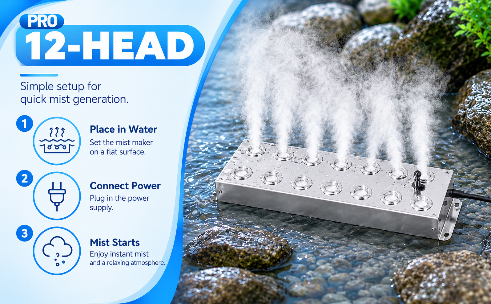 12 Head Ultrasonic Mist Maker Fogger Water Fountain Pond Rockery Decor ...