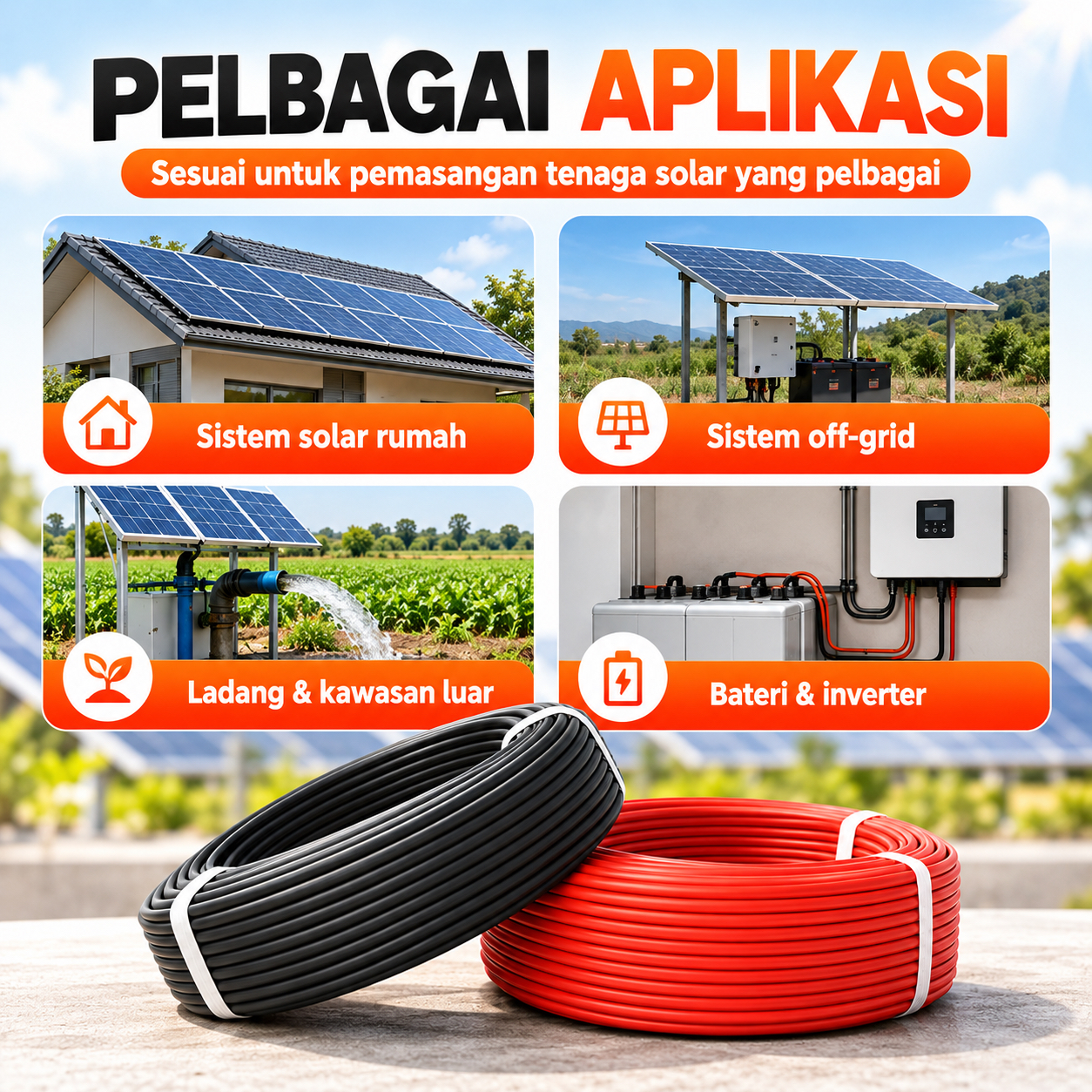 【Gulungan 100 meter】100 Meter Solar DC Cable Double Insulation 2.5mm² ...