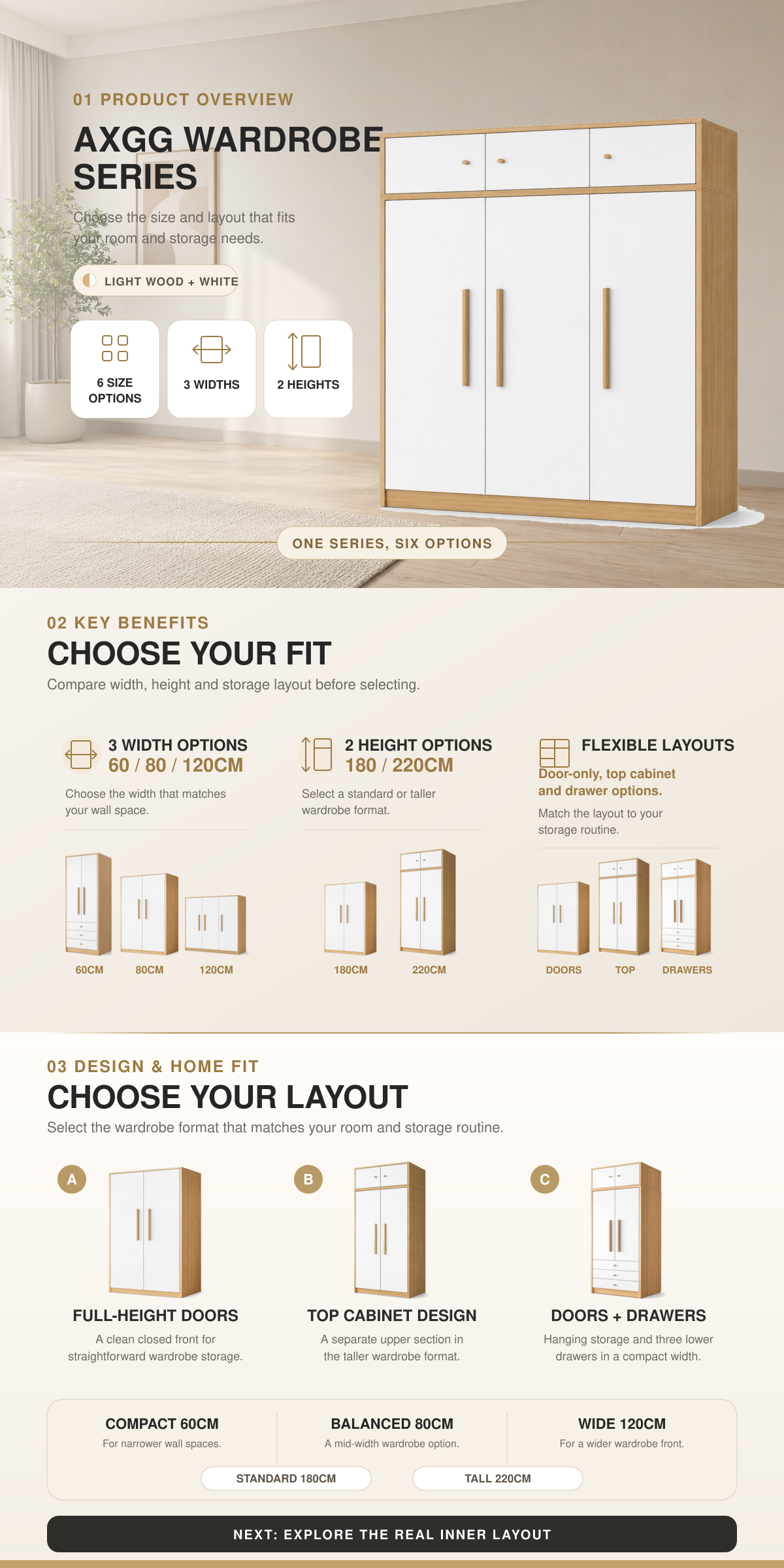AX Wardrobe Almari Baju with Top Storage Cabinet Space Saving Organised ...