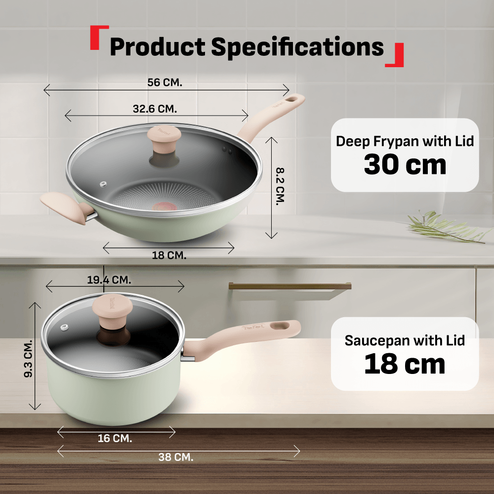 Tefal So Matcha 4pcs Set (Saucepan with lid 18cm + Wokpan 30cm) Non ...