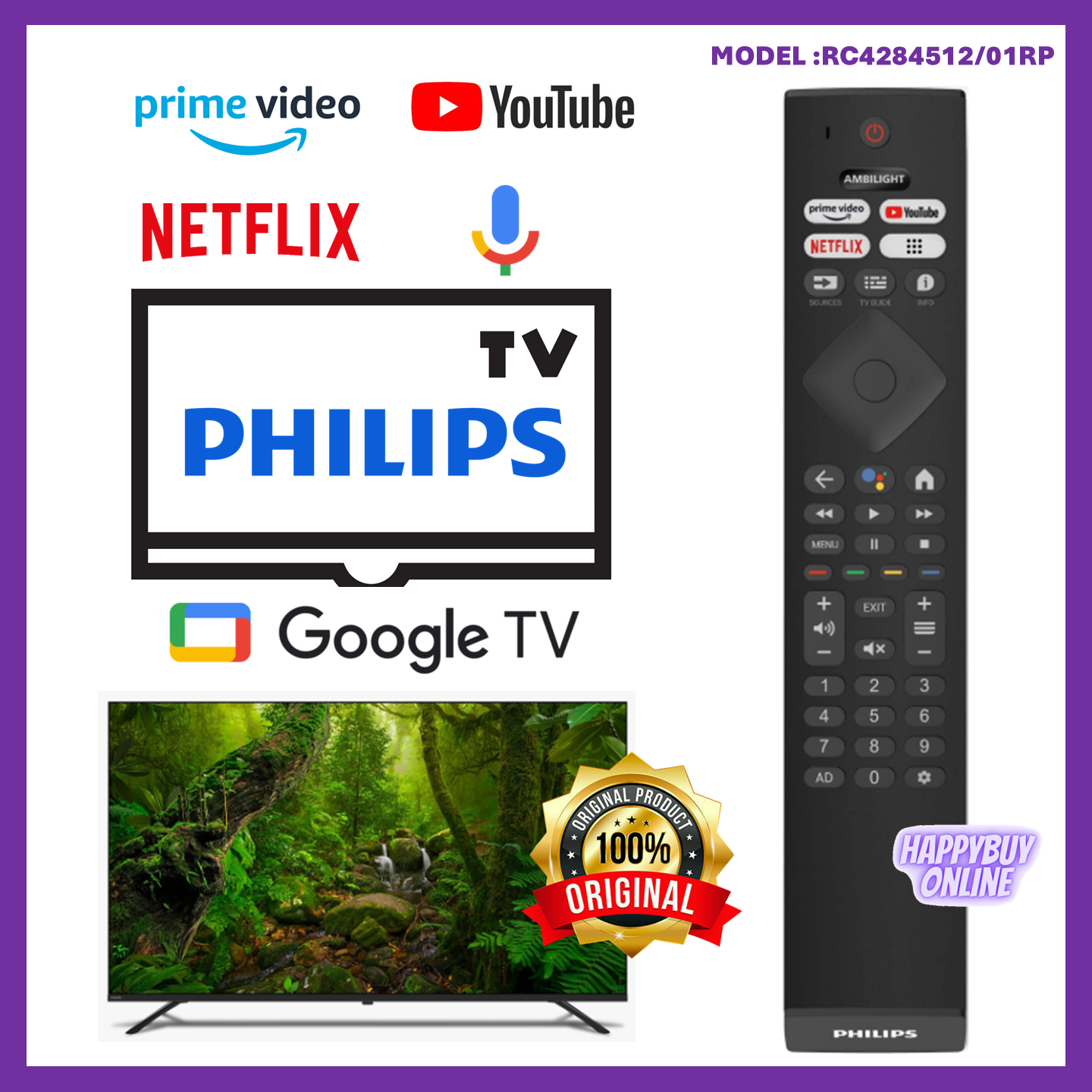 Philips 4K UHD Google TV Original Remote Control PUT7129 PUT7406 ...