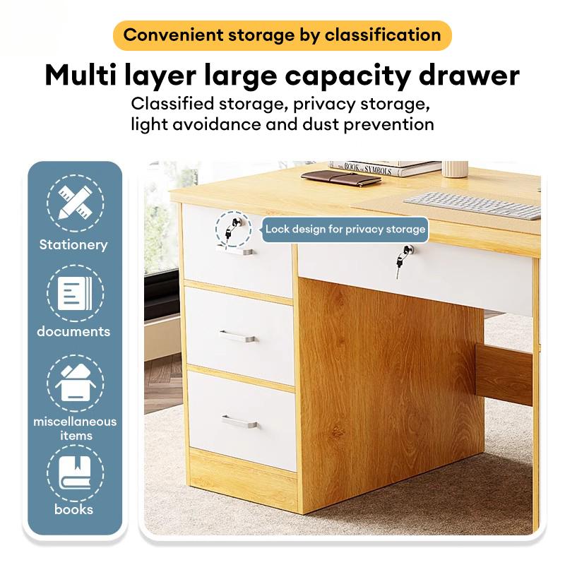 RR-Meja Belajar Study Table Meja Office Laptop Table Lockable Drawer ...