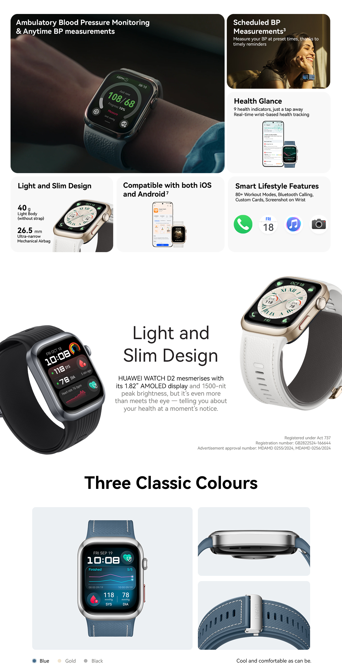 HUAWEI WATCH D2 Smartwatch Ambulatory Blood Monitoring Light