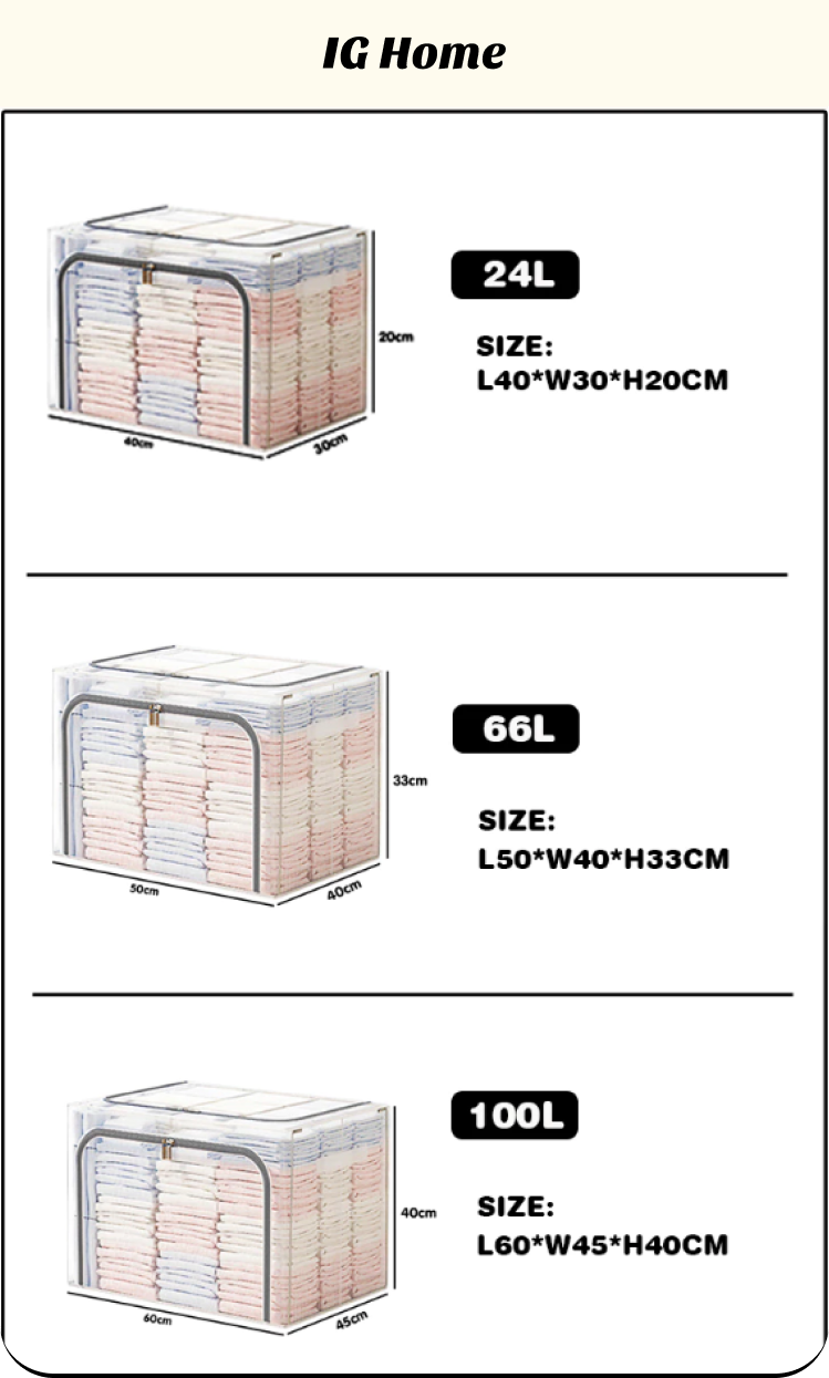 IG HOME 24L/66L/100L Foldable Storage Box Organizer Kotak Baju Storage ...