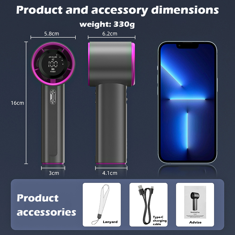 Adjustable Digital Display Handheld Mini Fan LED Display Battery ...