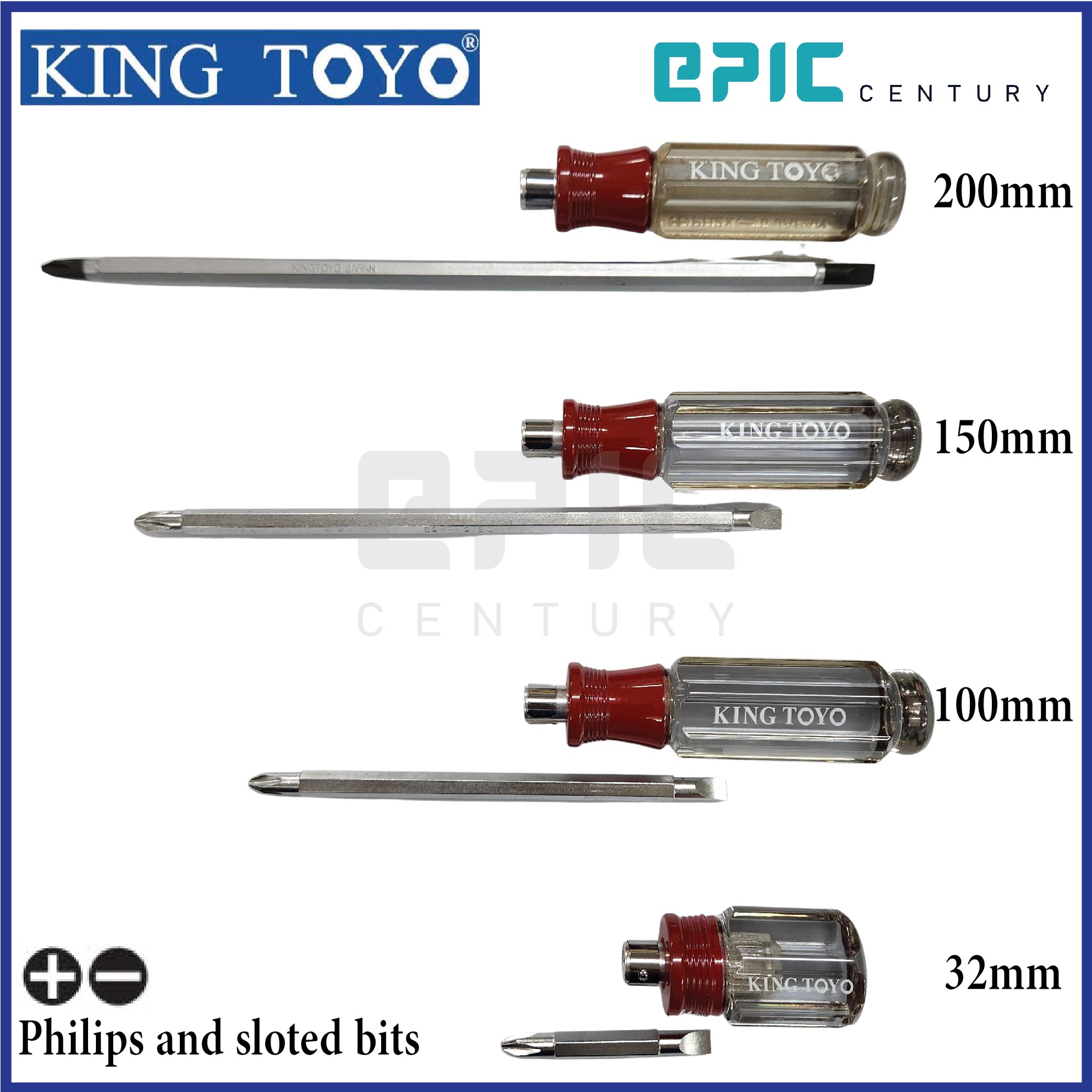 King Toyo 2-Way Crystal Handle Screwdriver (32Mm / 100Mm / 150Mm ...