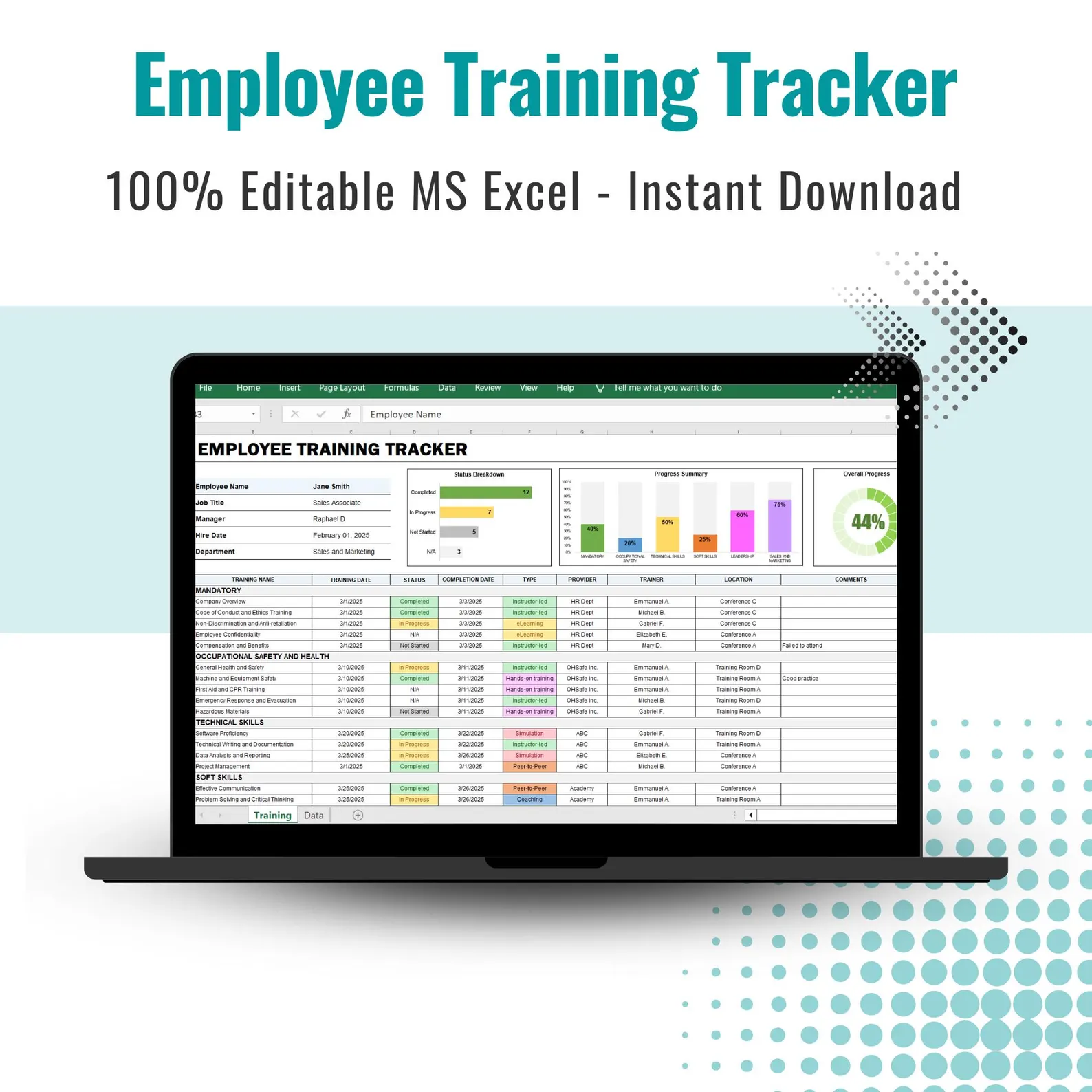 Staff Training Tracker New Hire Training Plan Employee Training ...