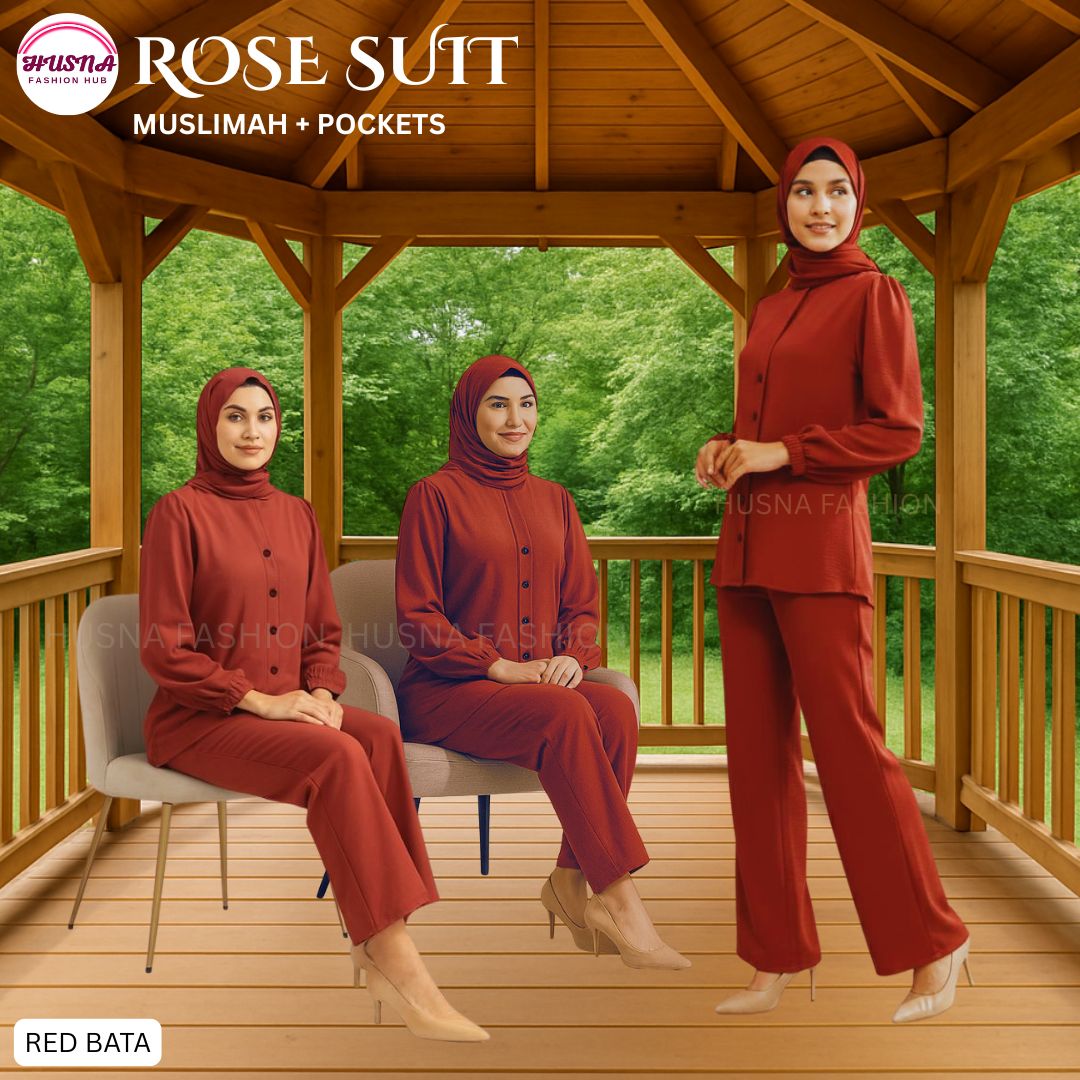 ROSE SUIT MUSLIMAH IRONLESS SET WARDA BLOUSE BERBUTANG + PALAZZO ...