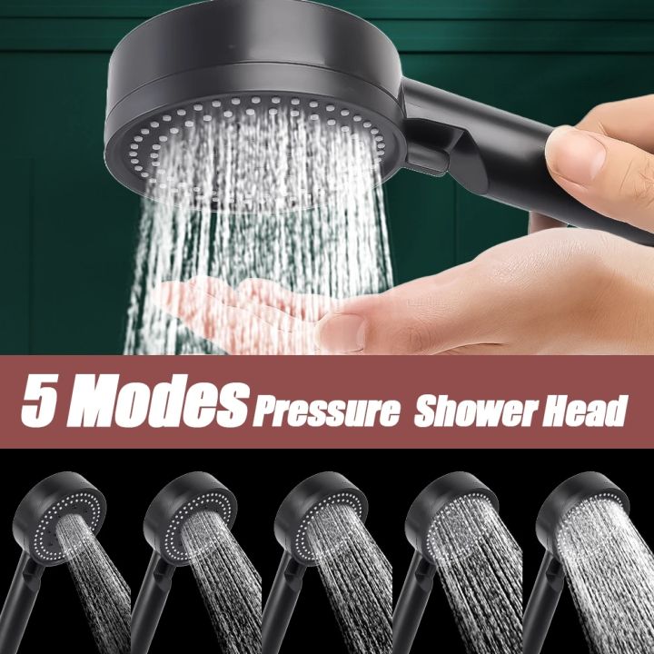 Water Saving Black 5 Mode Adjustable High Pressure Shower One-key Stop ...