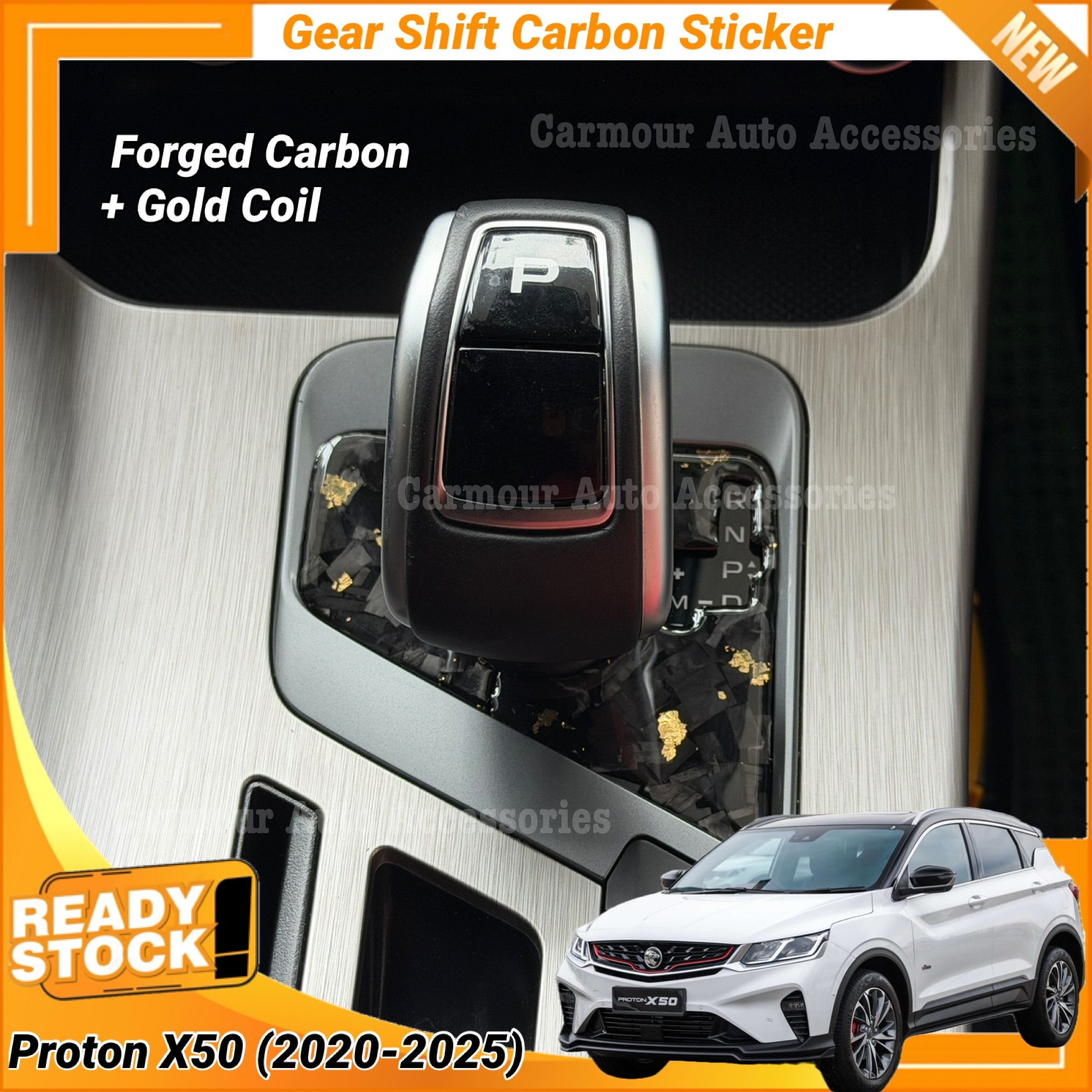 Proton X50 Gear Shift Frame Sticker Semi-Soft Black Red Real Carbon ...