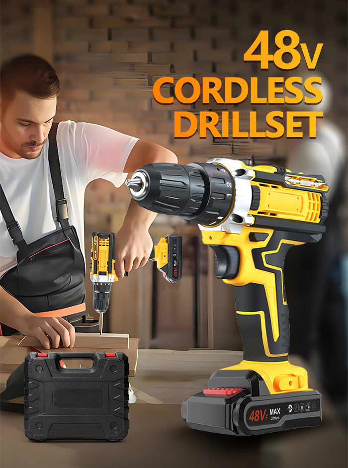 48V Cordless Drill Driver Dual Speed dengan 2Bateri Li-ion dan Kit ...