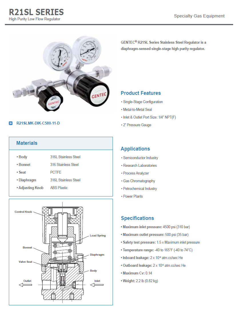 GENTEC R21SLMK Series Purified Gas Regulator | Shopee Malaysia