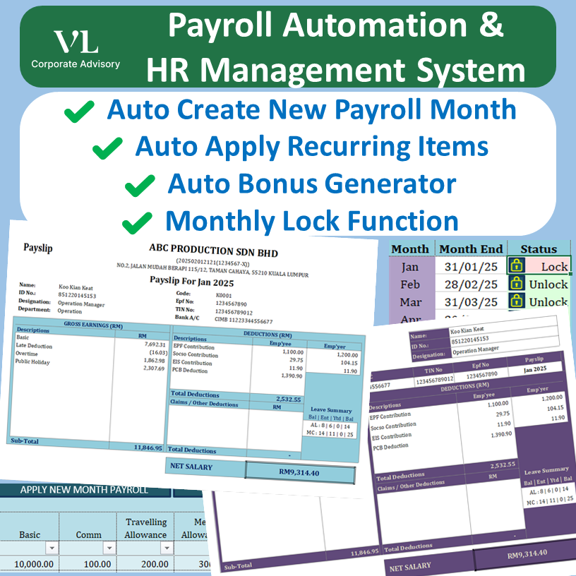 VL Payroll Automation & HR Management System Auto Payroll Excel ...