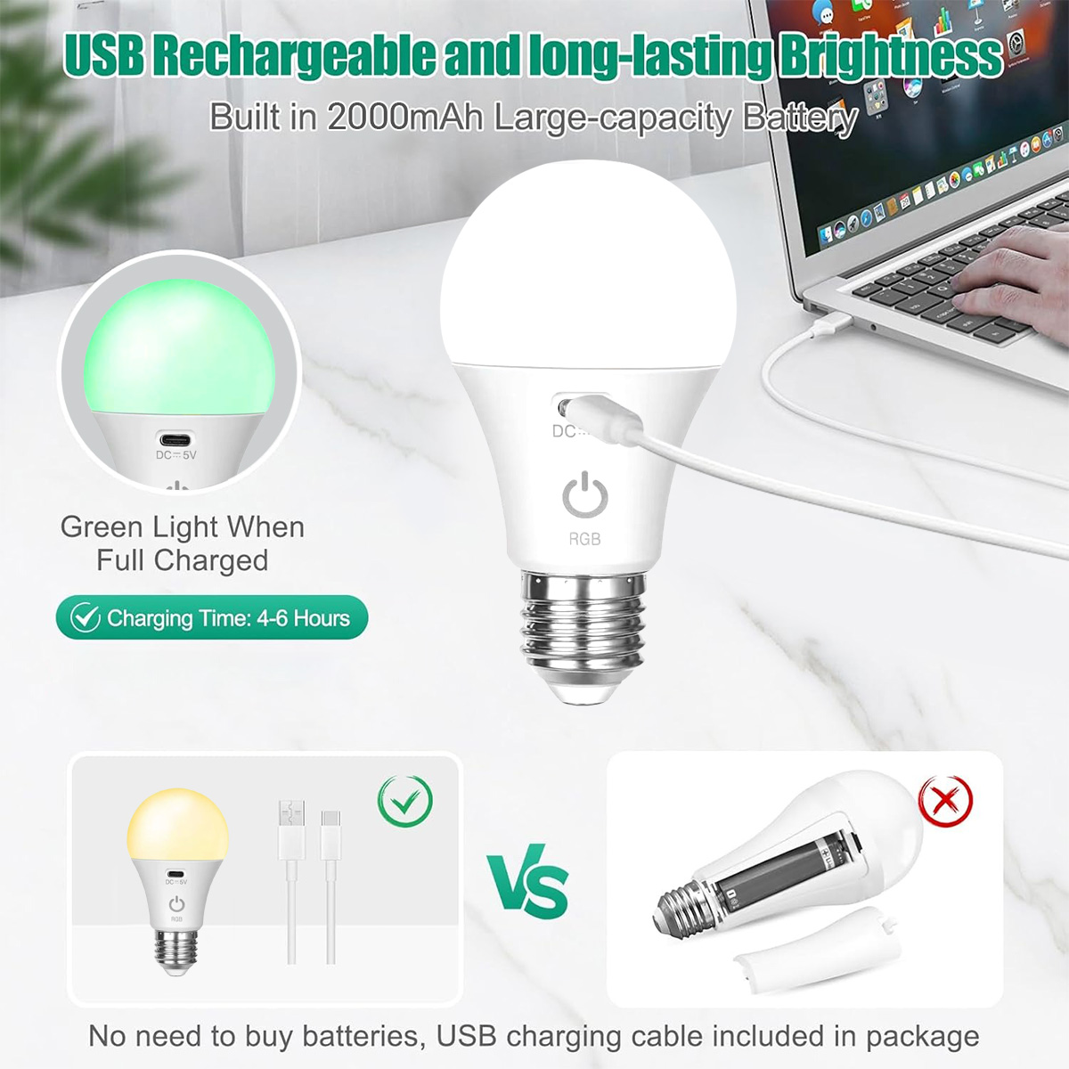 E27 Rechargeable LED Light Bulb With Remote Control RGB Touch Control ...
