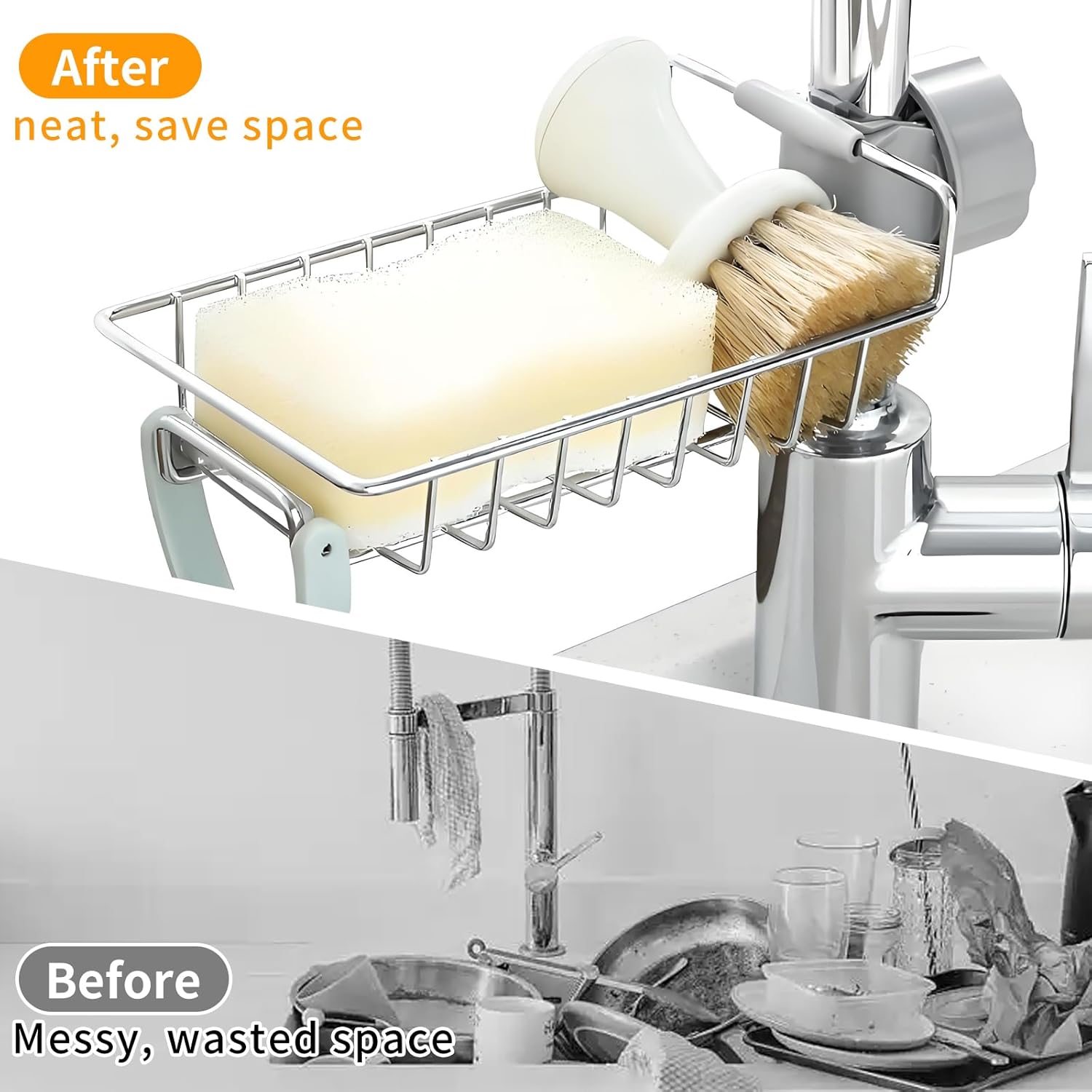 Adjustable Faucet Storage Rack Stainless Steel Sink Dishwasher Water ...