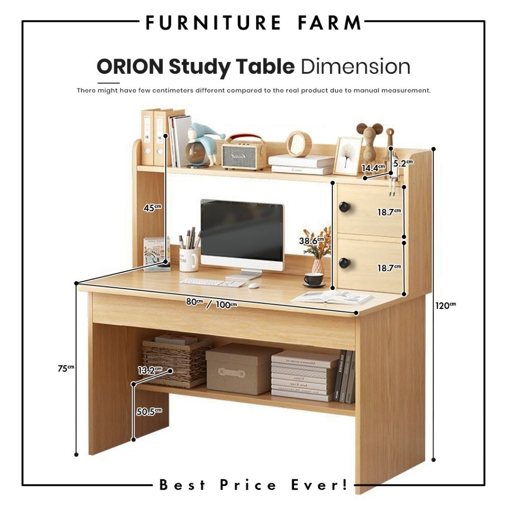 F&F : ORION Study Table With Drawer Bookshelf/ Meja Komputer/ Meja ...