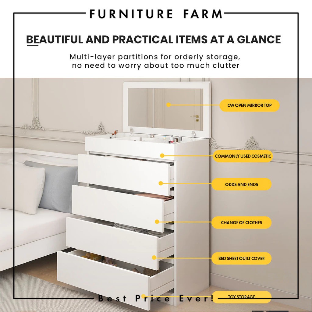 F&F: 3/4 Layers Chest Drawer with Big Mirror top Makeup Table /3/4/5 ...