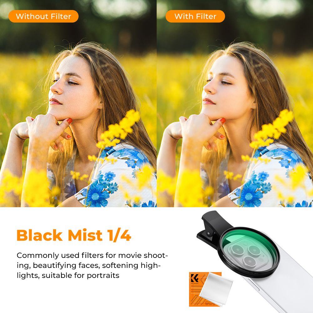 K&F CONCEPT Universal 67mm Phone Filter Black Mist 1/4&CPL V-ND2-32 ...