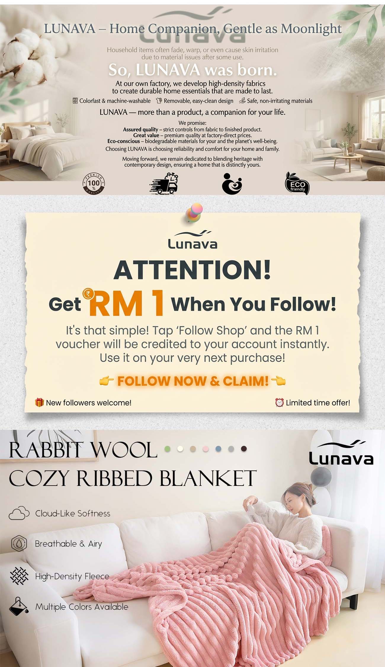 LUNAVA Selimut Blanket Single Rabbit Fluffy Blanket Napping Skin-Friend ...
