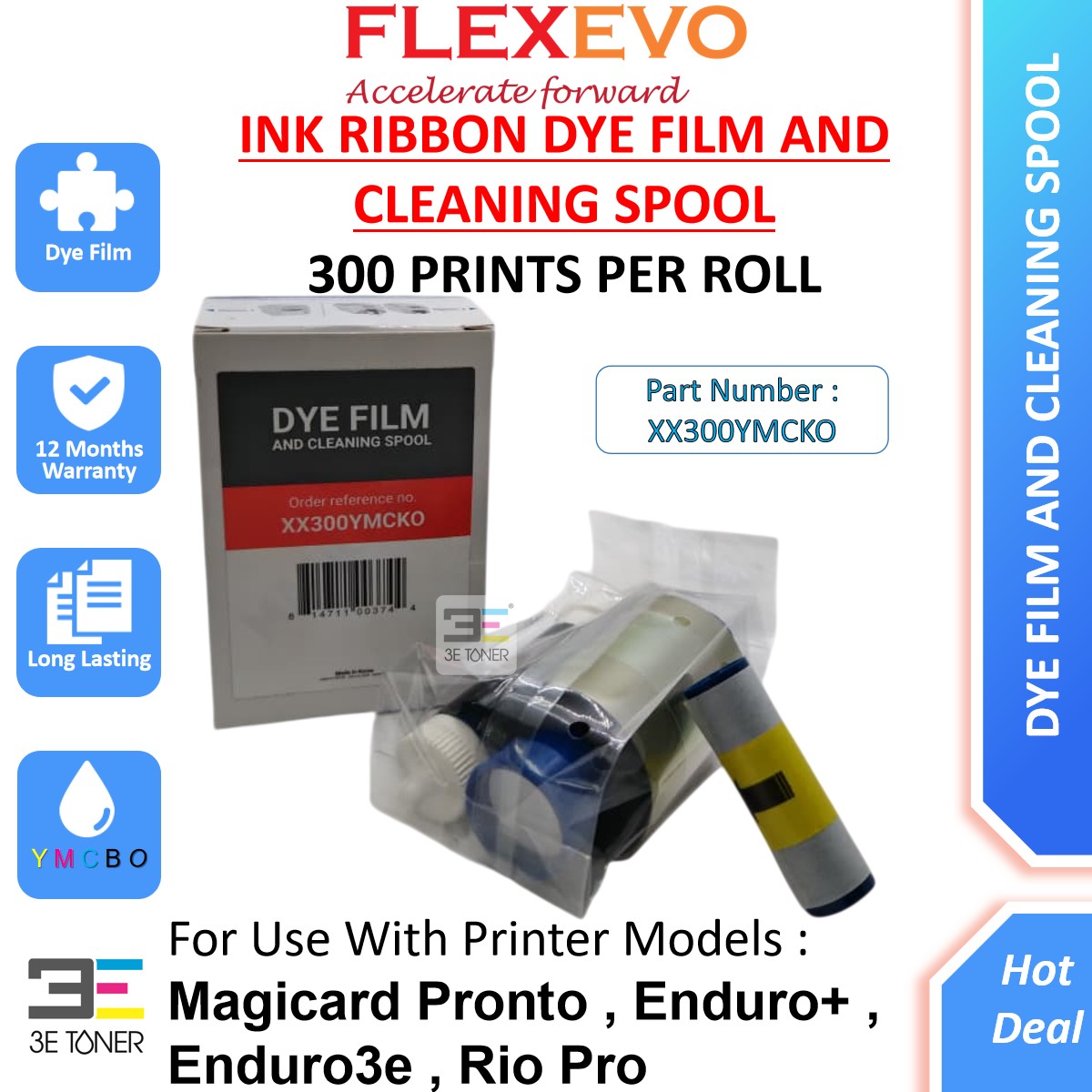 XX300YMCKO Dye Film and Cleaning Spool for Magicard Pronto Enduro+ ...