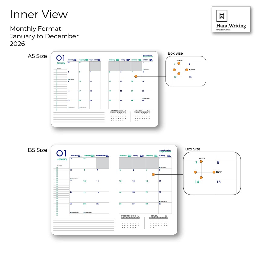 (OFFER) 2026 Handwriting A5 / B5 Monthly Planner PNS-A5-X | PNS-B5-X ...