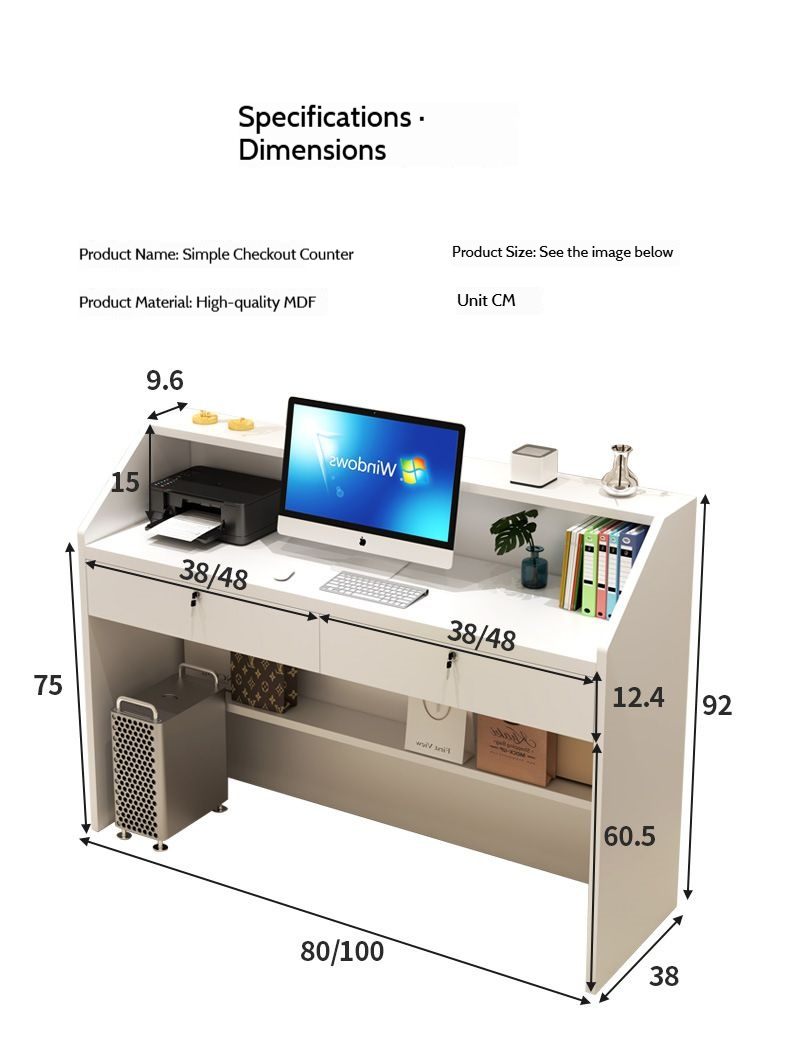 Avanra Wooden Reception Desk Cashier Counter Lockable Drawer Meja ...