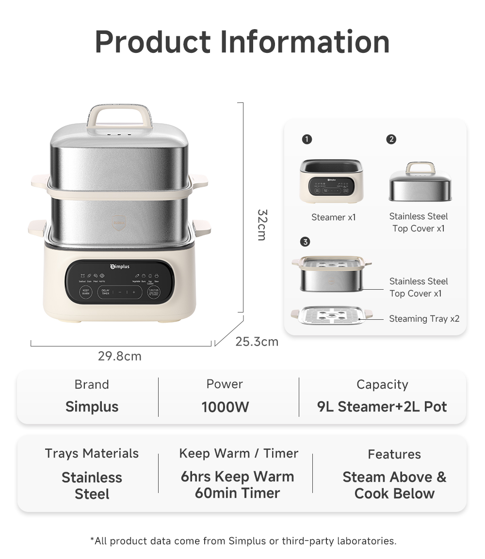 Simplus Electric Steamer丨11L Capacity丨Hot Pot丨304 Stainless Steel Trays ...
