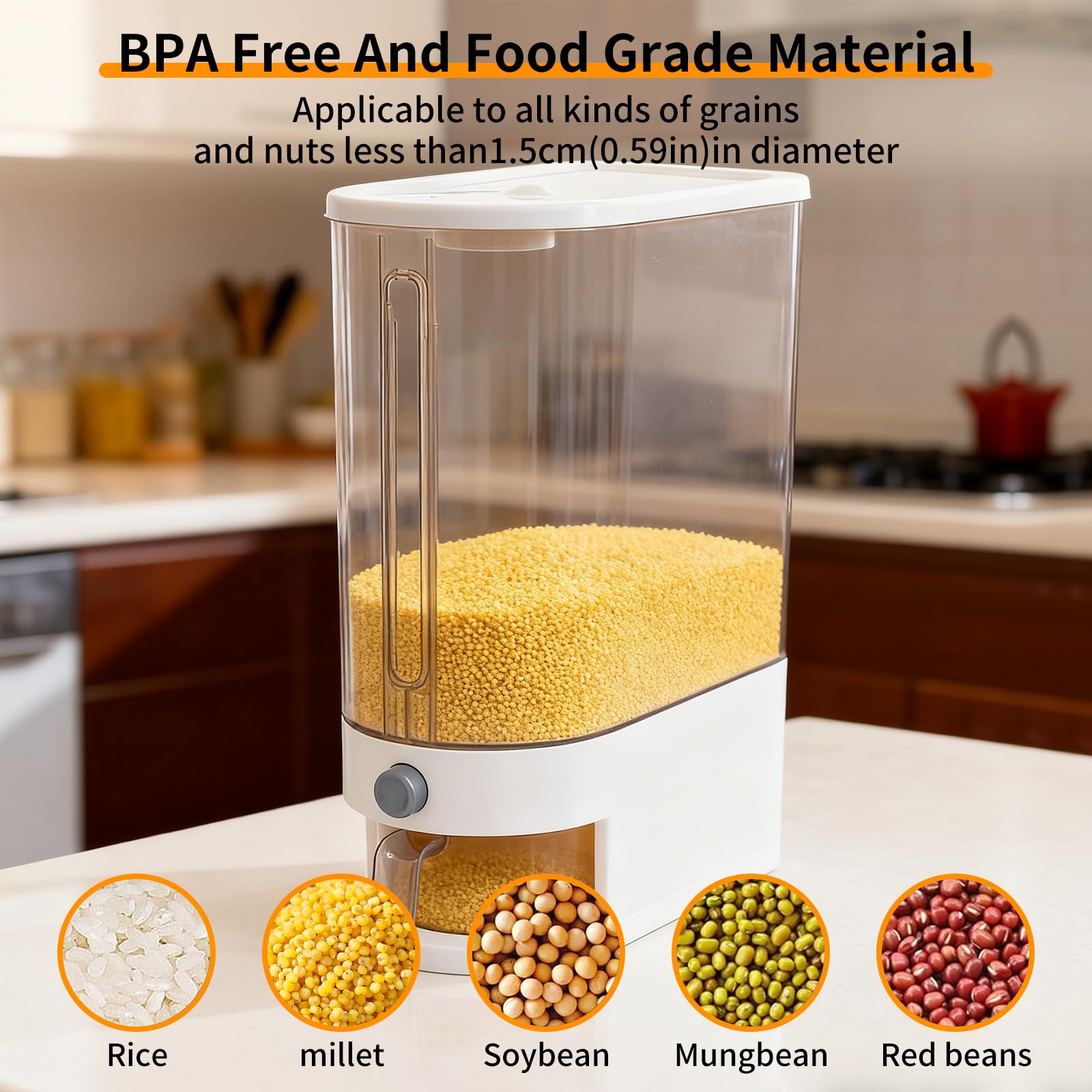 IKEA 10KG/5KG Rice Storage Box Automatic Rice Dispenser Cereal Grains ...