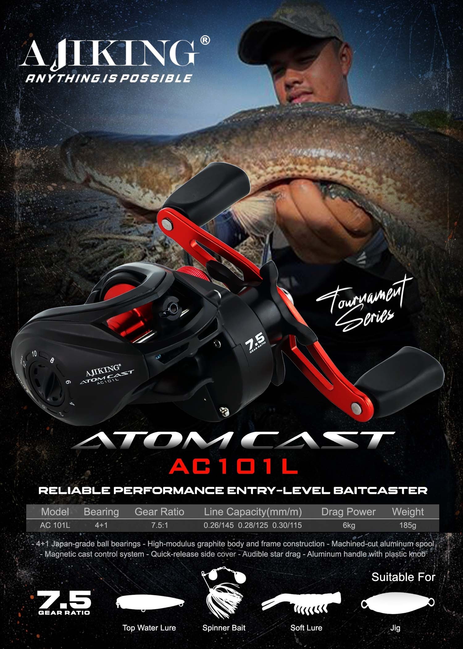Ajiking Atom Cast AC101L Mesin Pancing Baitcasting |6kg Max Load | Kiri ...
