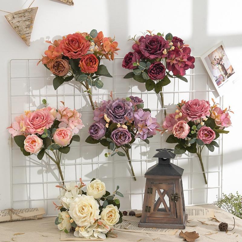 5/9 Heads Artificial Rose 38cm Bouquet Set Waterproof Home Decor ...