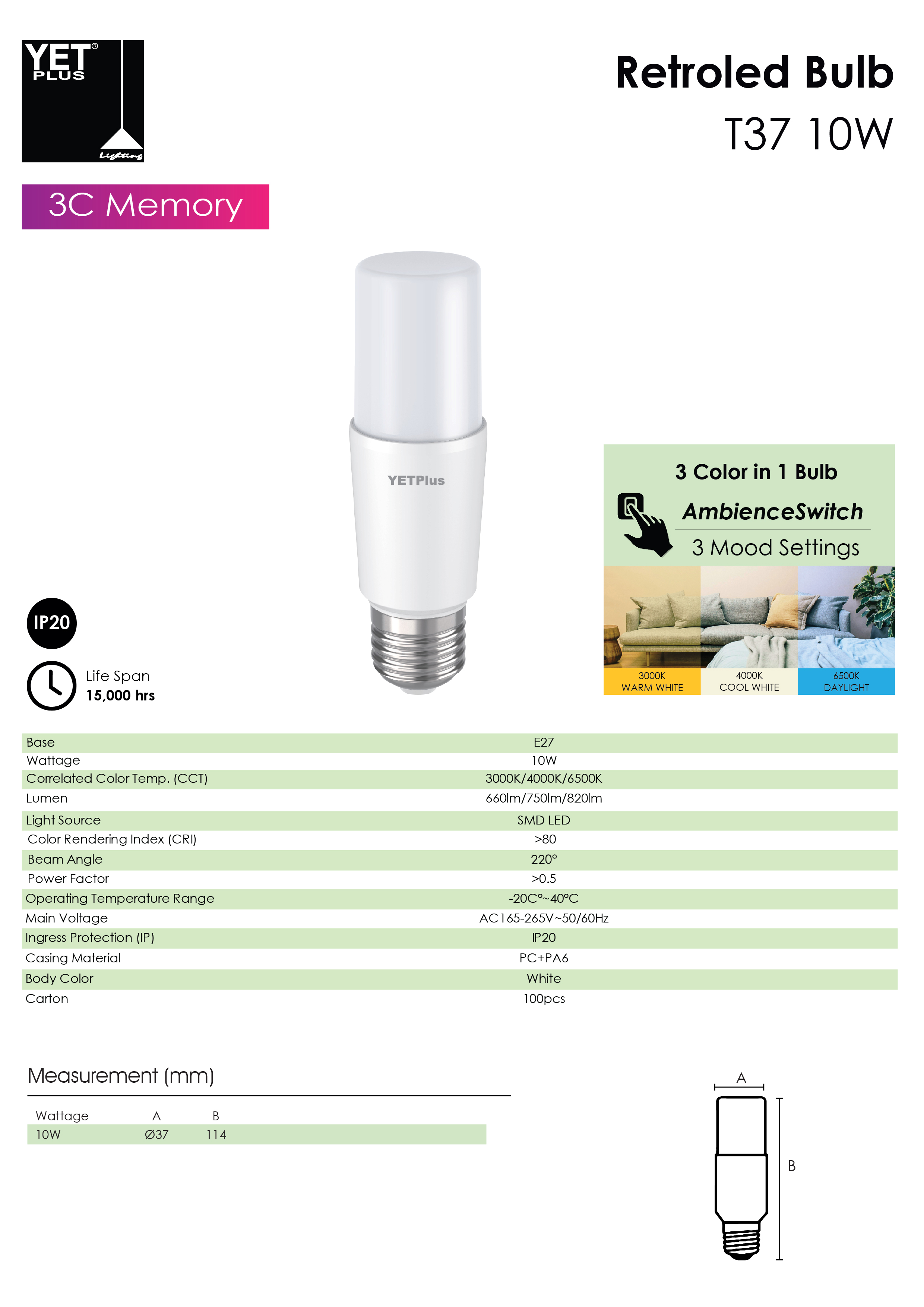 YETPlus LED Stick Bulb E27 E14 PLC 3C Memory Energy Saving Bright 灯泡 ...